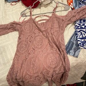 pink cut out shoulder long sleeve dress